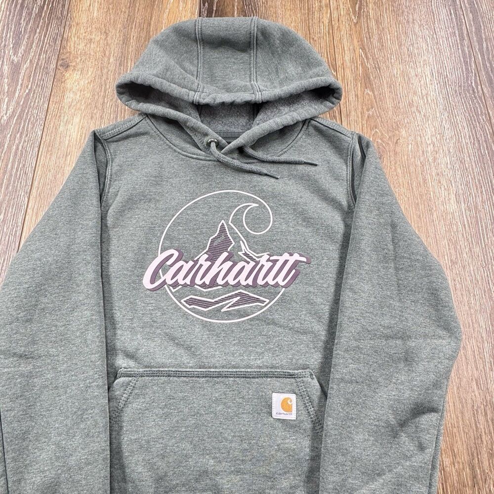 Carhartt Hoodie Womens S Green Sweatshirt Workwear Spellout Pullover Sweater
